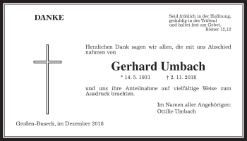 Traueranzeige von Gerhard Umbach von Giessener Allgemeine, Alsfelder Allgemeine