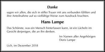 Traueranzeige von Hans Lampe von Licher Wochenblatt, Licher Wochenblatt, Licher Wochenblatt