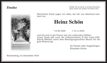 Traueranzeige von Heinz Schön von Wetterauer Zeitung, Wetterauer Zeitung