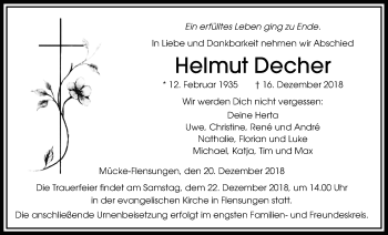 Traueranzeige von Helmut Decher von Alsfelder Allgemeine
