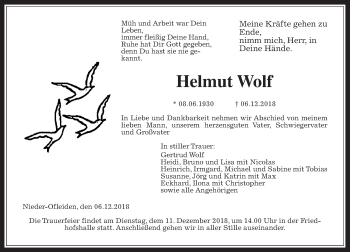 Traueranzeige von Helmut Wolf von Alsfelder Allgemeine