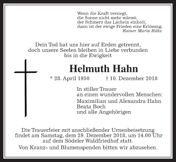 Traueranzeige von Helmuth Hahn von Wetterauer Zeitung, Wetterauer Zeitung