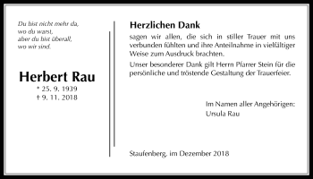 Traueranzeige von Herbert Rau von Giessener Allgemeine, Alsfelder Allgemeine