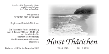 Traueranzeige von Horst Thärichen von Wetterauer Zeitung, Wetterauer Zeitung