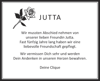Traueranzeige von Jutta Rolke von Wetterauer Zeitung, Wetterauer Zeitung