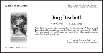 Traueranzeige von Jörg Bischoff von Wetterauer Zeitung, Wetterauer Zeitung