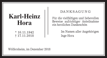 Traueranzeige von Karl-Heinz Hora von Wetterauer Zeitung, Wetterauer Zeitung