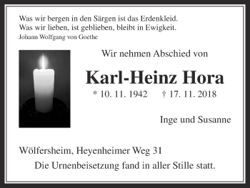 Traueranzeige von Karl-Heinz Hora von Wetterauer Zeitung, Wetterauer Zeitung
