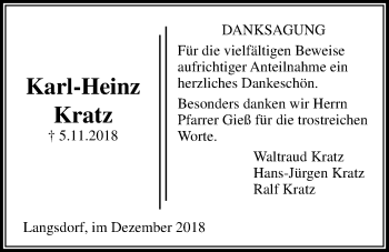 Traueranzeige von Karl-Heinz Kratz von Licher Wochenblatt, Licher Wochenblatt, Licher Wochenblatt