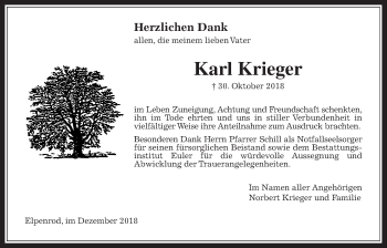 Traueranzeige von Karl Krieger von Alsfelder Allgemeine