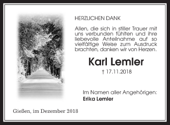 Traueranzeige von Karl Lemler von Giessener Allgemeine, Alsfelder Allgemeine