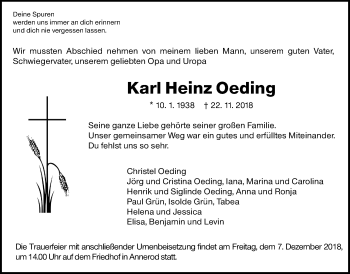 Traueranzeige von Karl Heinz Oeding von Giessener Allgemeine, Alsfelder Allgemeine
