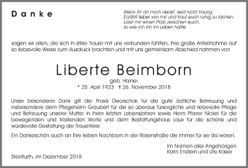 Traueranzeige von Liberte Beimborn von Wetterauer Zeitung, Wetterauer Zeitung
