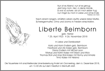 Traueranzeige von Liberte Beimborn von Wetterauer Zeitung, Wetterauer Zeitung