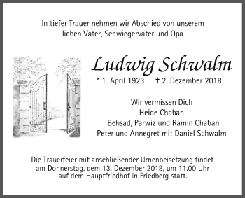 Traueranzeige von Ludwig Schwalm von Wetterauer Zeitung, Wetterauer Zeitung