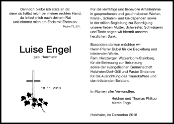 Traueranzeige von Luise Engel von Pohlheimer Nachrichten