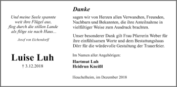 Traueranzeige von Luise Luh von Giessener Allgemeine, Alsfelder Allgemeine