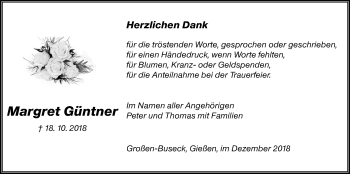 Traueranzeige von Margret Güntner von Giessener Allgemeine, Alsfelder Allgemeine