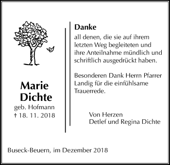 Traueranzeige von Marie Dichte von Giessener Allgemeine, Alsfelder Allgemeine
