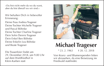 Traueranzeige von Michael Trageser von Wetterauer Zeitung, Wetterauer Zeitung