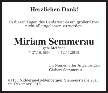 Traueranzeige von Miriam Semmerau von Wetterauer Zeitung, Wetterauer Zeitung