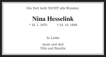 Traueranzeige von Nina Hesselink von Giessener Allgemeine, Alsfelder Allgemeine