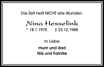 Traueranzeige von Nina Hesselink von Licher Wochenblatt, Licher Wochenblatt, Licher Wochenblatt