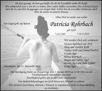 Traueranzeige von Patricia Rohrbach von Giessener Allgemeine, Alsfelder Allgemeine