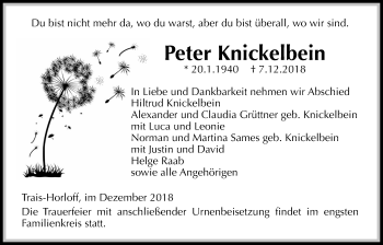 Traueranzeige von Peter Knickelbein von Licher Wochenblatt, Licher Wochenblatt, Licher Wochenblatt