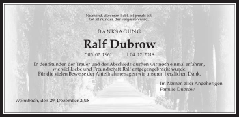 Traueranzeige von Ralf Dubrow von Wetterauer Zeitung, Wetterauer Zeitung
