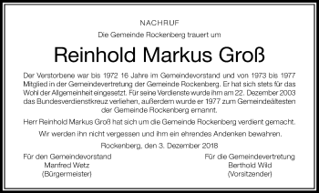 Traueranzeige von Reinhold Markus Groß von Wetterauer Zeitung, Wetterauer Zeitung