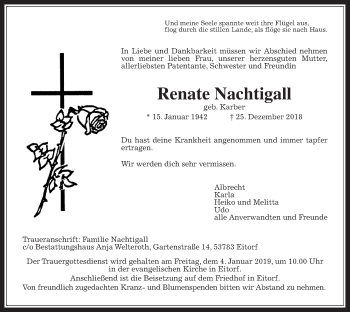 Traueranzeige von Renate Nachtigall von Giessener Allgemeine, Alsfelder Allgemeine