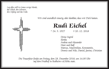 Traueranzeige von Rudi Eichel von Wetterauer Zeitung, Wetterauer Zeitung