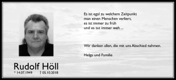 Traueranzeige von Rudolf Höll von Wetterauer Zeitung, Wetterauer Zeitung