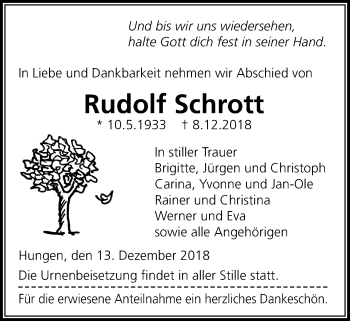 Traueranzeige von Rudolf Schrott von Licher Wochenblatt, Licher Wochenblatt, Licher Wochenblatt