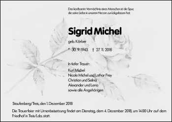 Traueranzeige von Sigrid Michel von Giessener Allgemeine, Alsfelder Allgemeine