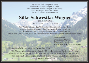 Traueranzeige von Silke Schwestka-Wagner von Giessener Allgemeine, Alsfelder Allgemeine