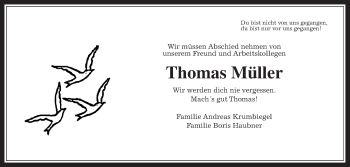 Traueranzeige von Thomas Müller von Wetterauer Zeitung, Wetterauer Zeitung