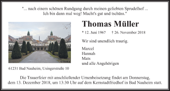 Traueranzeige von Thomas Müller von Wetterauer Zeitung, Wetterauer Zeitung