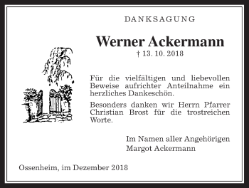 Traueranzeige von Werner Ackermann von Wetterauer Zeitung, Wetterauer Zeitung