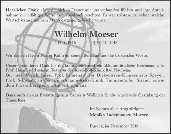 Traueranzeige von Wilhelm Moeser von Giessener Allgemeine, Alsfelder Allgemeine