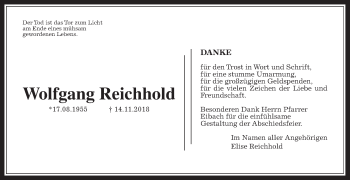 Traueranzeige von Wolfgang Reichhold von Wetterauer Zeitung, Wetterauer Zeitung