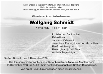 Traueranzeige von Wolfgang Schmidt von Giessener Allgemeine, Alsfelder Allgemeine