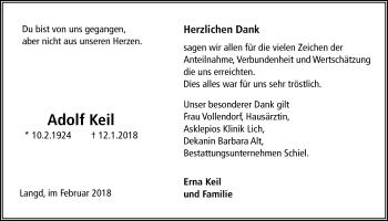 Traueranzeige von Adolf Keil von Licher Wochenblatt, Licher Wochenblatt, Licher Wochenblatt