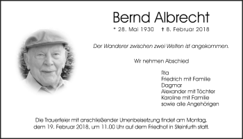 Traueranzeige von Bernd Albrecht von Wetterauer Zeitung, Wetterauer Zeitung