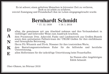 Traueranzeige von Bernhardt Schmidt von Mücker Stimme