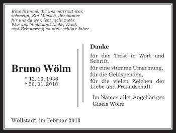 Traueranzeige von Bruno Wölm von Wetterauer Zeitung, Wetterauer Zeitung