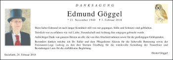 Traueranzeige von Edmund Göggel von Wetterauer Zeitung, Wetterauer Zeitung
