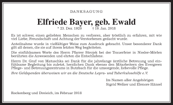 Traueranzeige von Elfriede Bayer von Wetterauer Zeitung, Wetterauer Zeitung