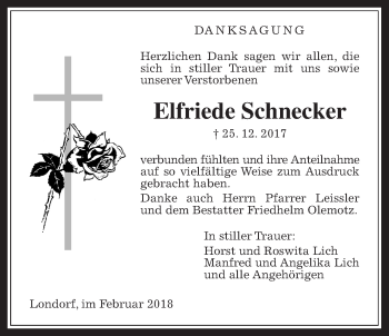 Traueranzeige von Elfriede Schnecker von Rabenauer Zeitung